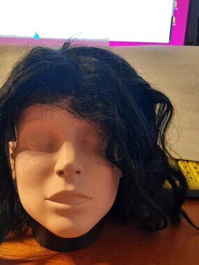 NEW ! Long 28 Inch Human Hair Curly Wig Black